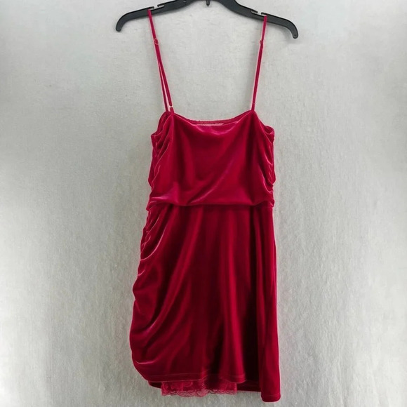 Lovers +Friends Slip Mini Dress Sz M Pink Velvet Velour Ruched Spaghetti Strap - Picture 1 of 13